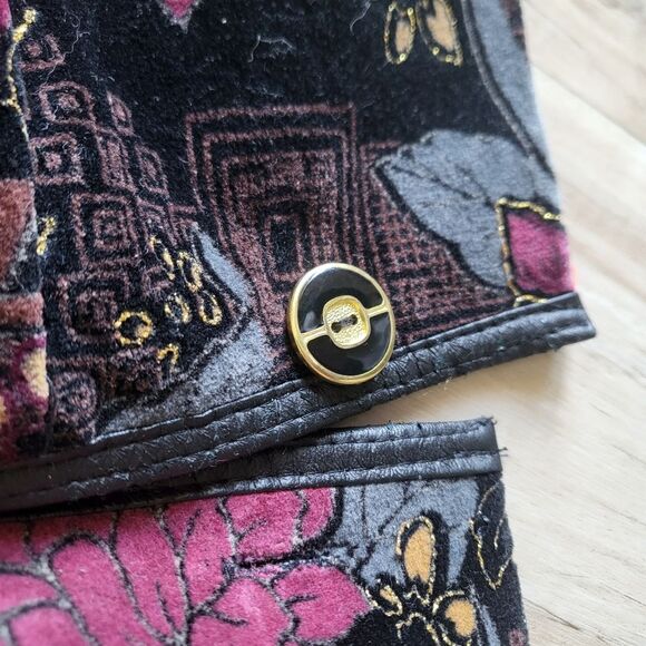 VTG Velvet Velour Rayon Quilted Liner Art To Wear Leather Trim Bomber Jacket OS - Picture 6 of 11